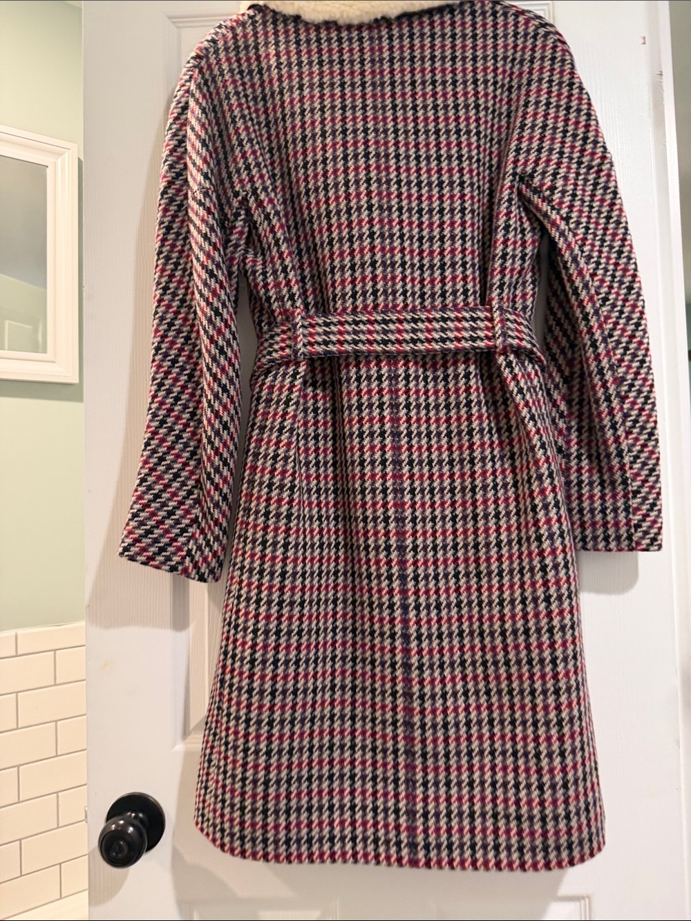 LK Bennett-London , Mali Coat Red and Black Wool with Cream Collar - Picture 13 of 16